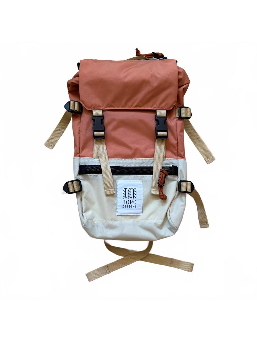 Topo Designs Rover Pack Mini Backpack Bone White Coral Canvas Hiking Daypack 10L